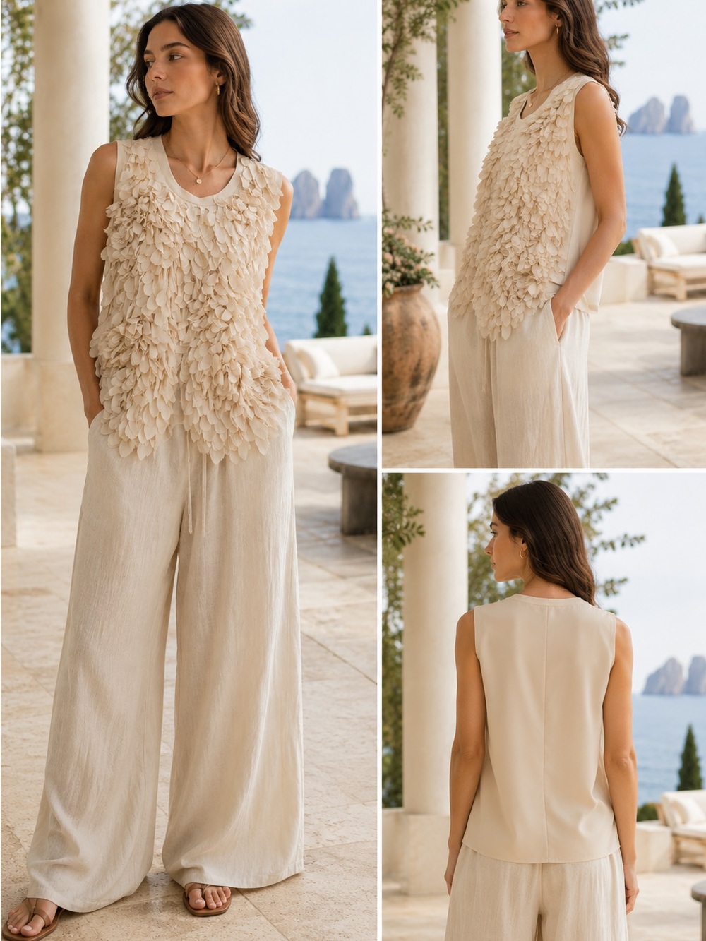 Brunello Cucinelli  Silk Petal Appliqué Top Blouse  sz M NWT - Picture 2 of 6